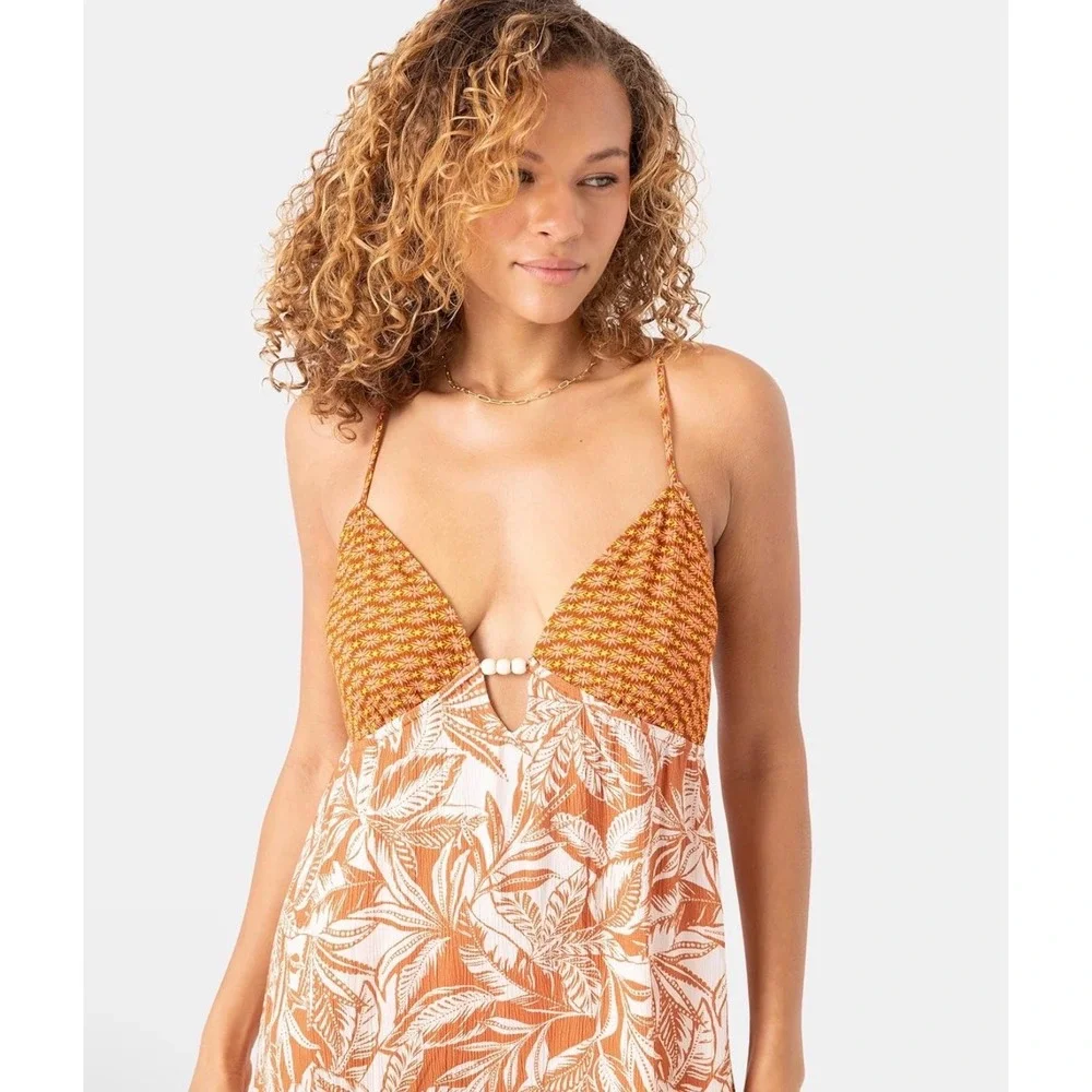 NWT Roxy Ray Of Sunshine Cover Up Beach Sundress Dress Rust Multi Medium